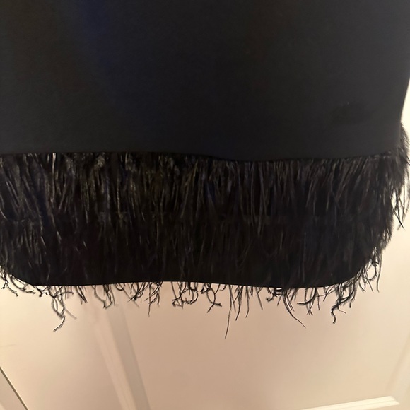 Lucy Paris small m Black Strapless Dress with feather hem. NWT